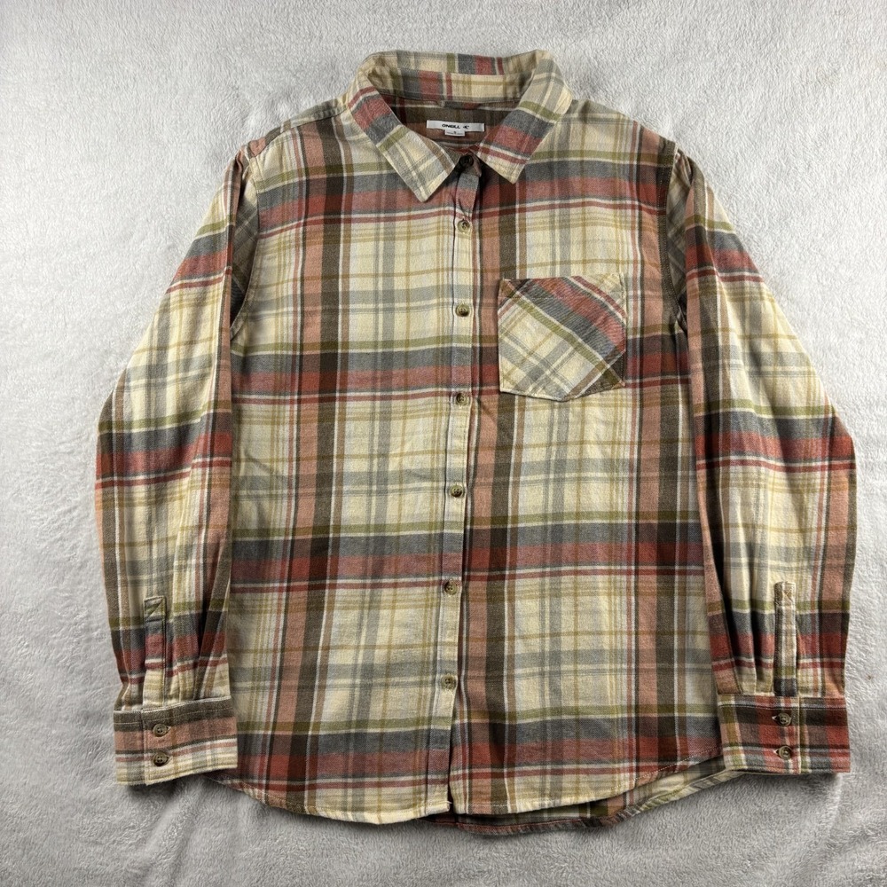 O'Neill Logan Flannel Shirt Womens Small Tan Plaid Long Sleeve Outdoor Fall Ski - Picture 3 of 12